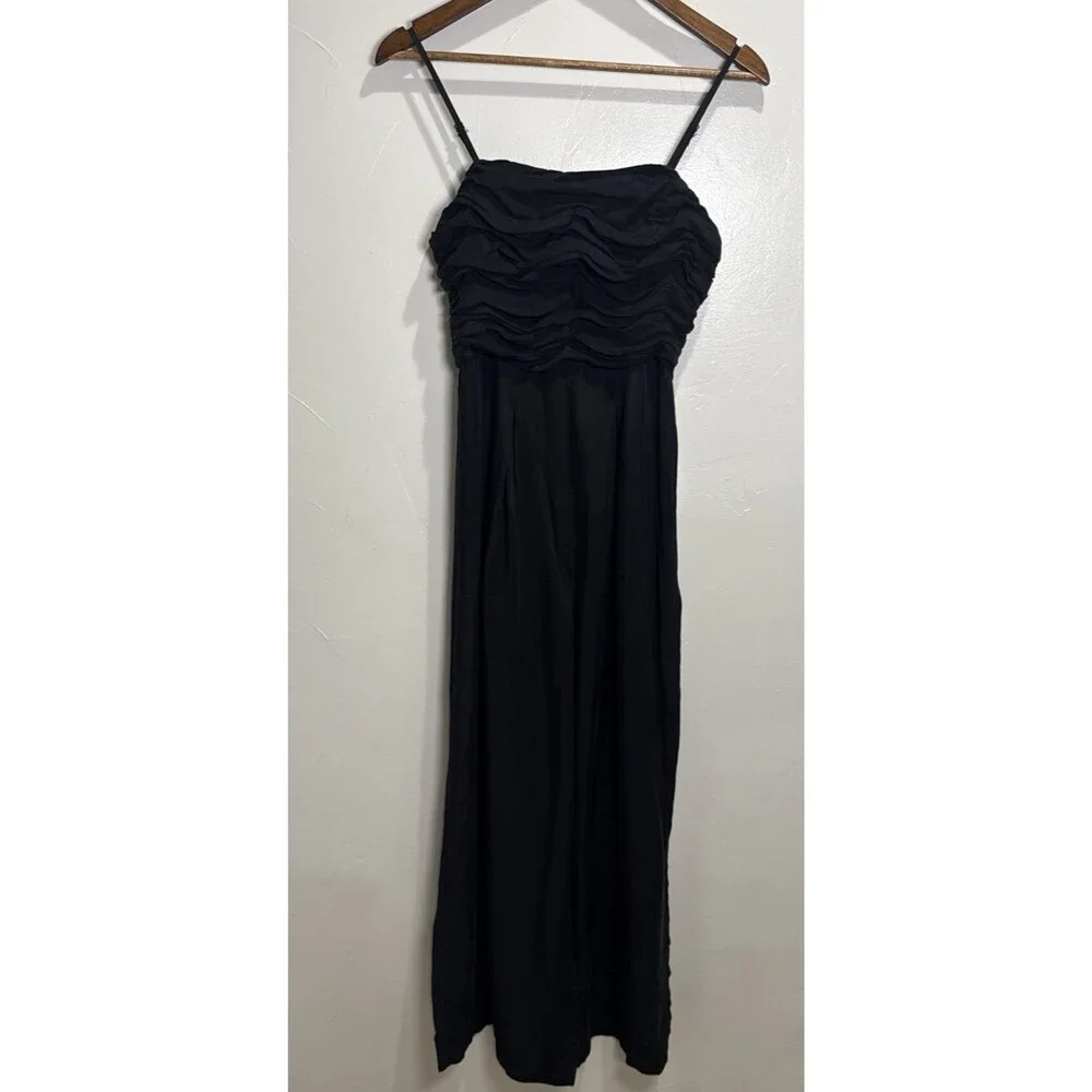 Madewell Jumpsuit Ruched Cropped Wide Leg Women's Size 4 Black Boho Classic